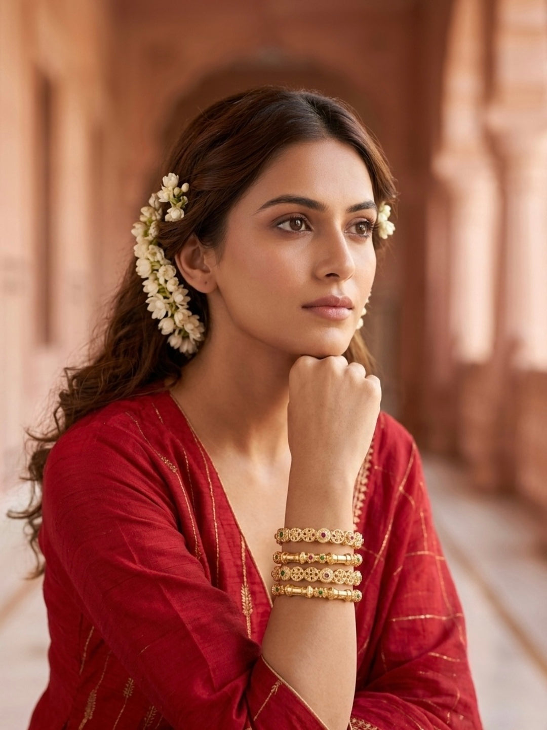 Reena Gold-Plated AD & Cubic Zirconia Stone-Studded Premium Bangles- Set of 4