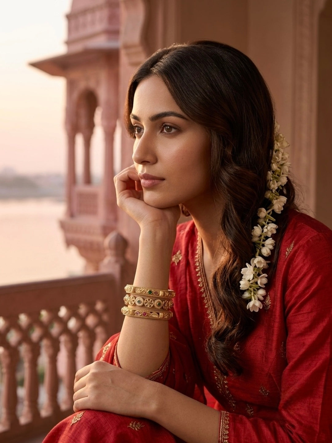Ananya Gold-Plated AD & Cubic Zirconia Stone-Studded Premium Bangles- Set of 3