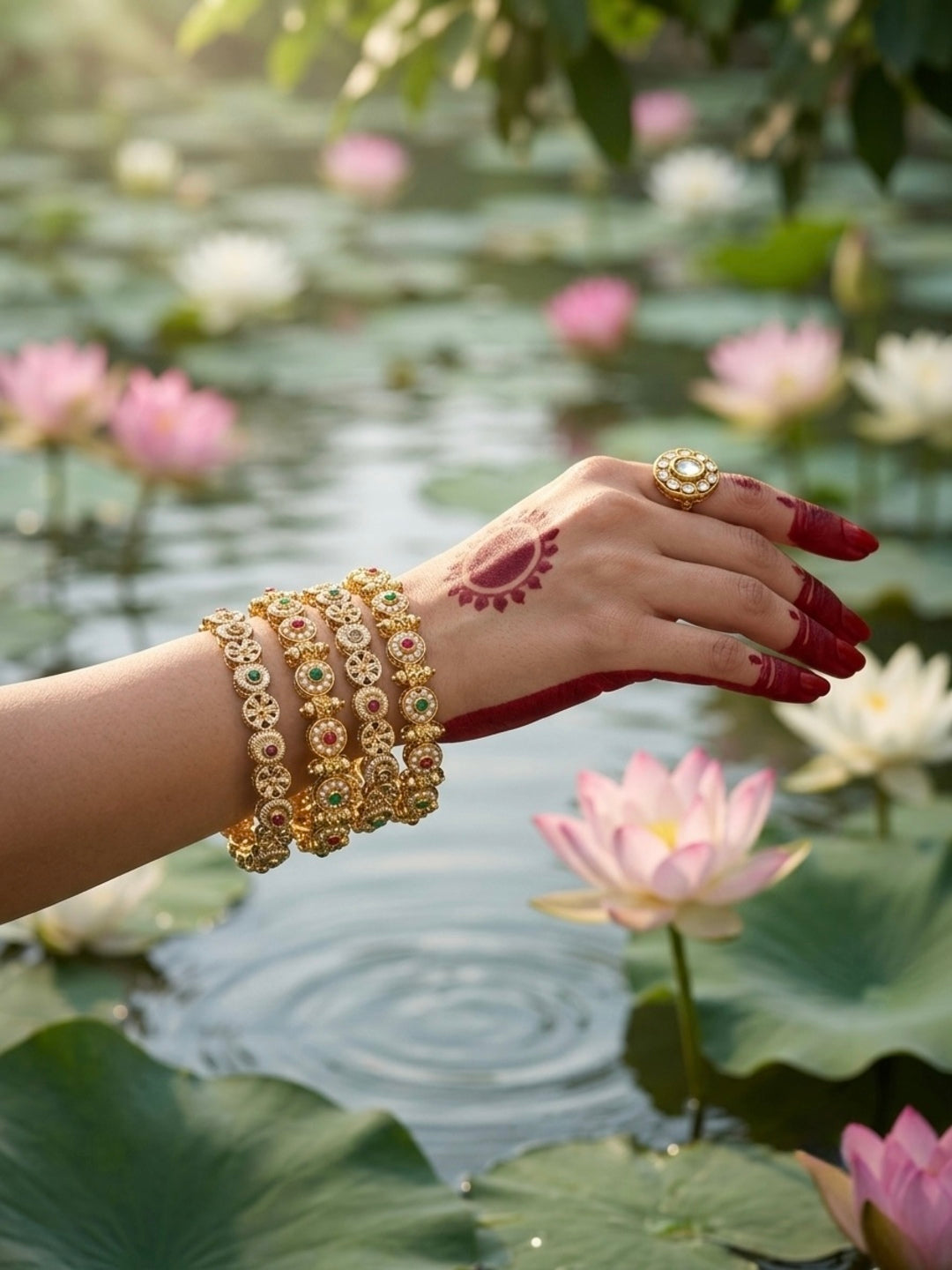 Janhvi Gold-Plated AD & Cubic Zirconia Stone-Studded Premium Bangles- Set of 4