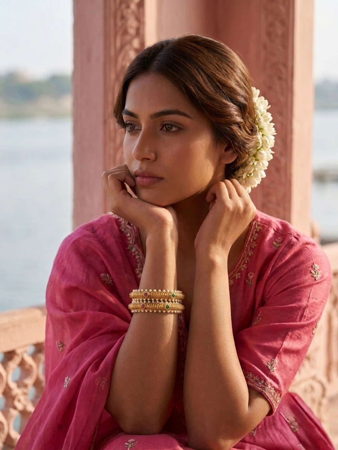 Kiara Gold-Plated AD & Cubic Zirconia Stone-Studded Premium Bangles- Set of 2