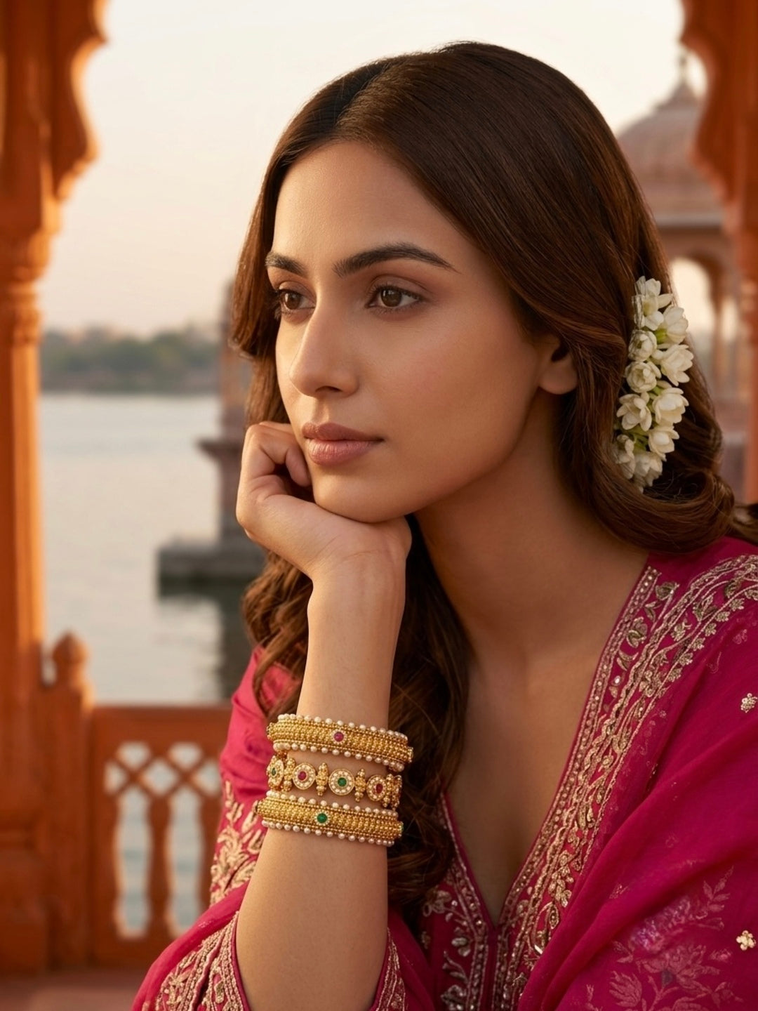 Radhika Gold-Plated AD & Cubic Zirconia Stone-Studded Premium Bangles- Set of 3