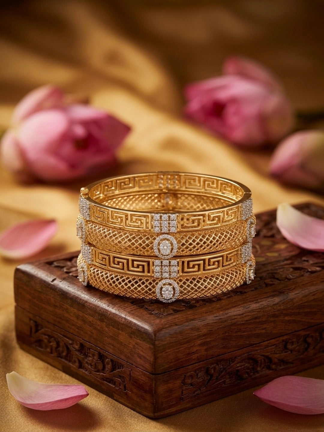 Pallavi Gold-Plated AD & Cubic Zirconia Stone-Studded Premium Bangles- Set of 4