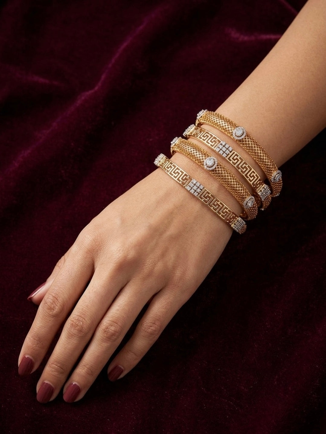 Pallavi Gold-Plated AD & Cubic Zirconia Stone-Studded Premium Bangles- Set of 4
