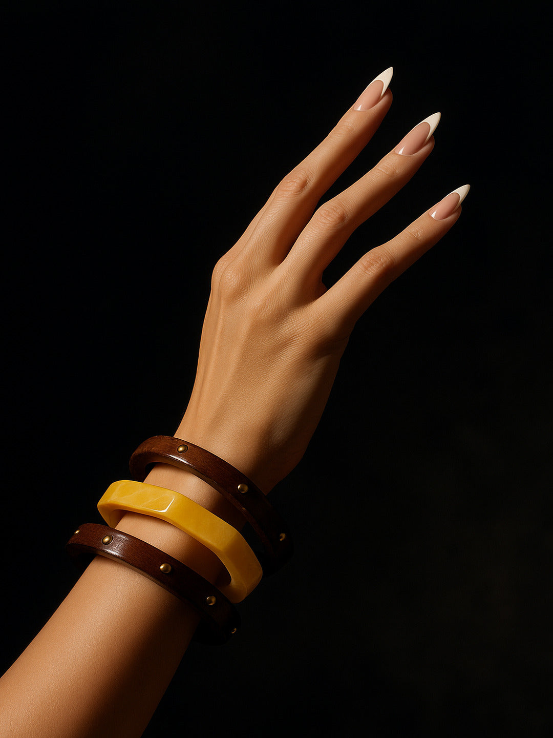 Roshni Resin,Brass & Wood Bangles-Set of 3