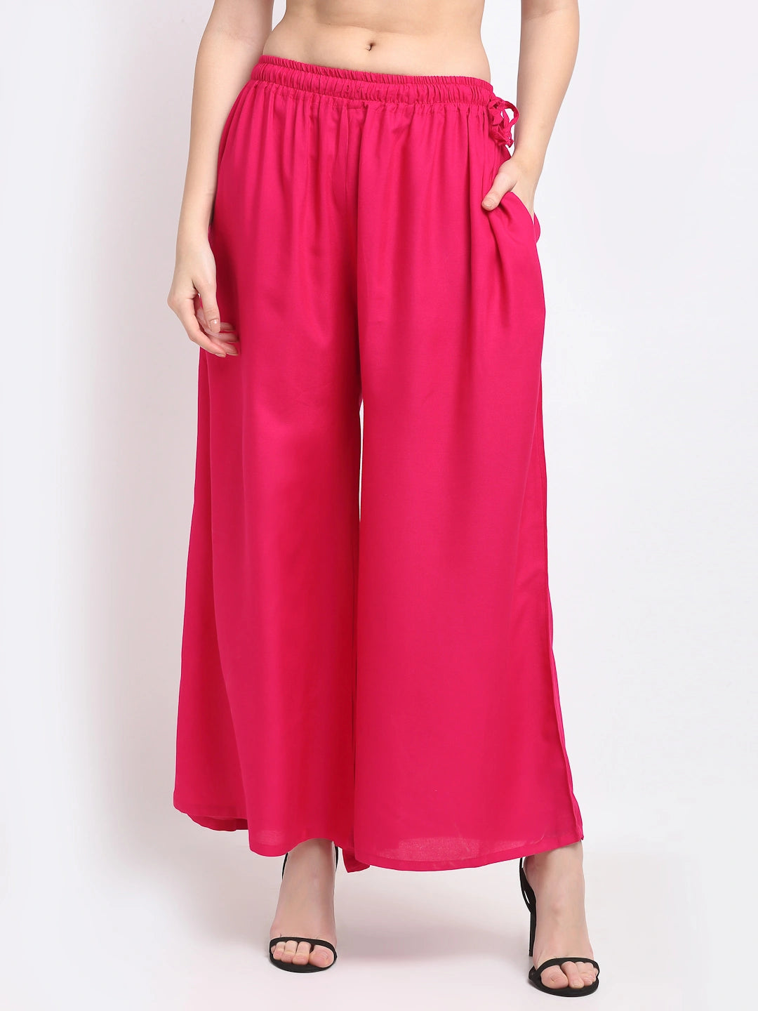 Hot Pink Solid Rayon Pocket Palazzo