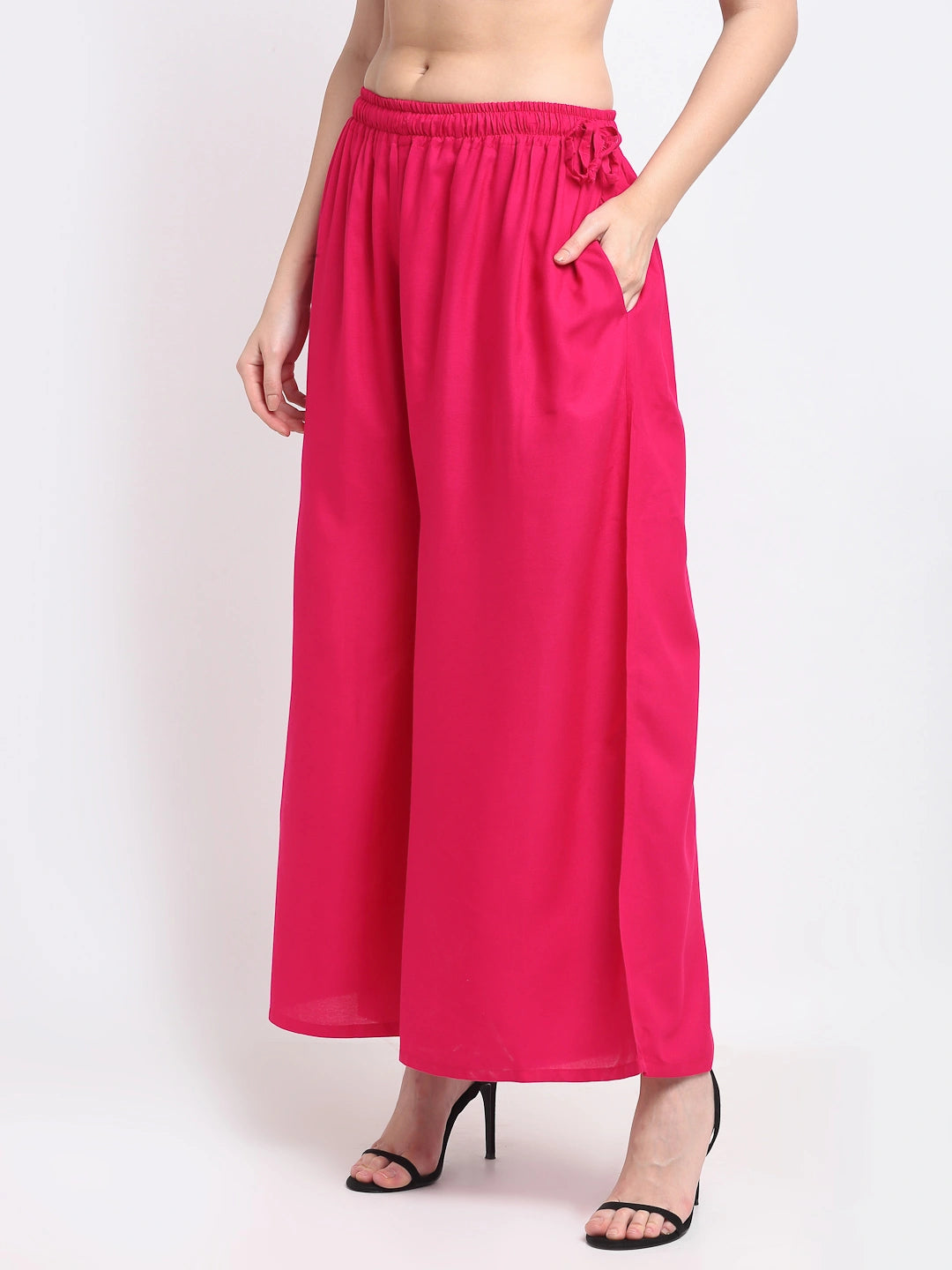 Hot Pink Solid Rayon Pocket Palazzo