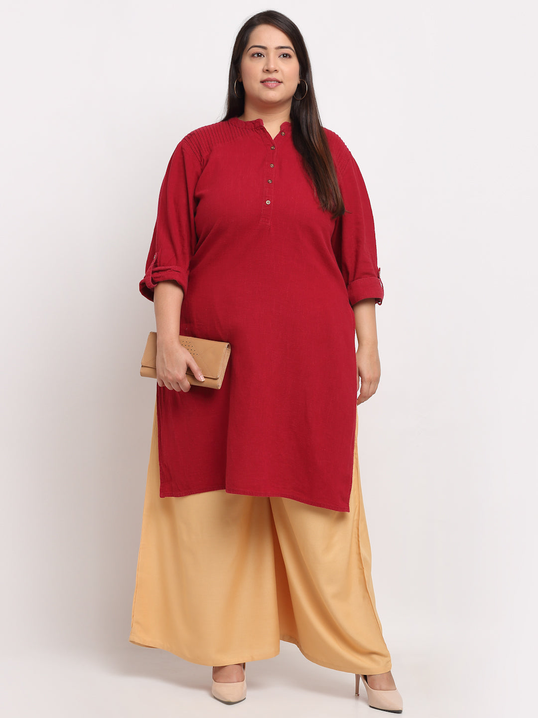 Beige Rayon Pocket Plus Palazzo