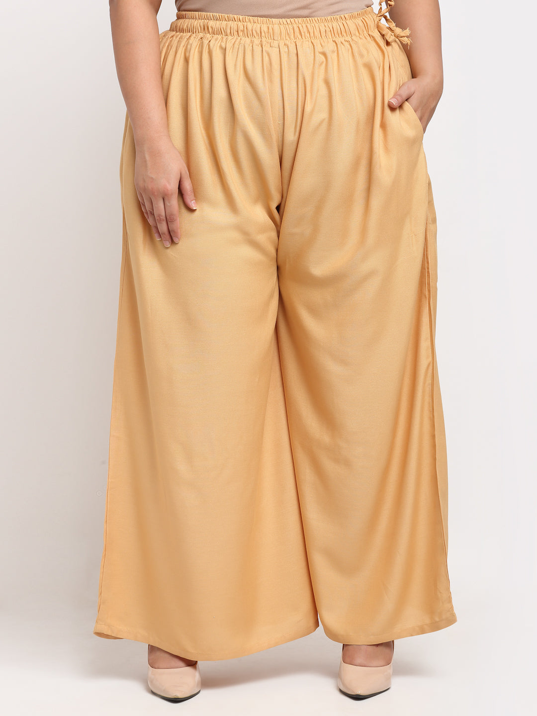 Beige Rayon Pocket Plus Palazzo