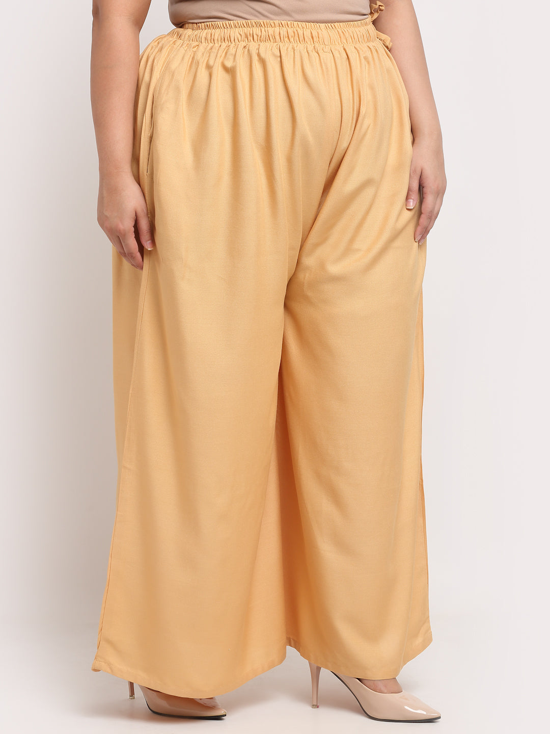 Beige Rayon Pocket Plus Palazzo