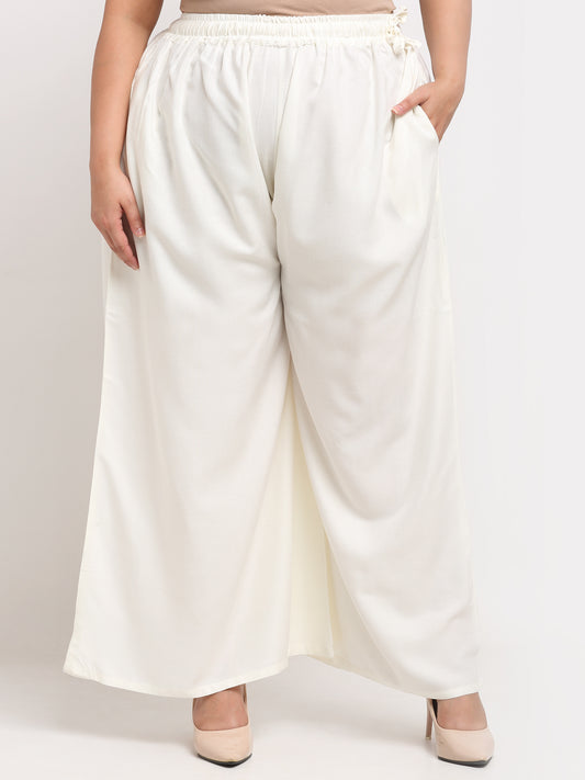 Off White Rayon Pocket Plus Palazzo