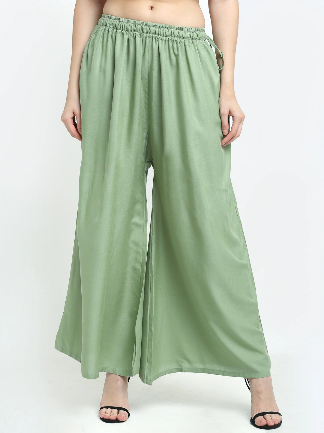 Pista Green Solid Rayon Pocket Palazzo