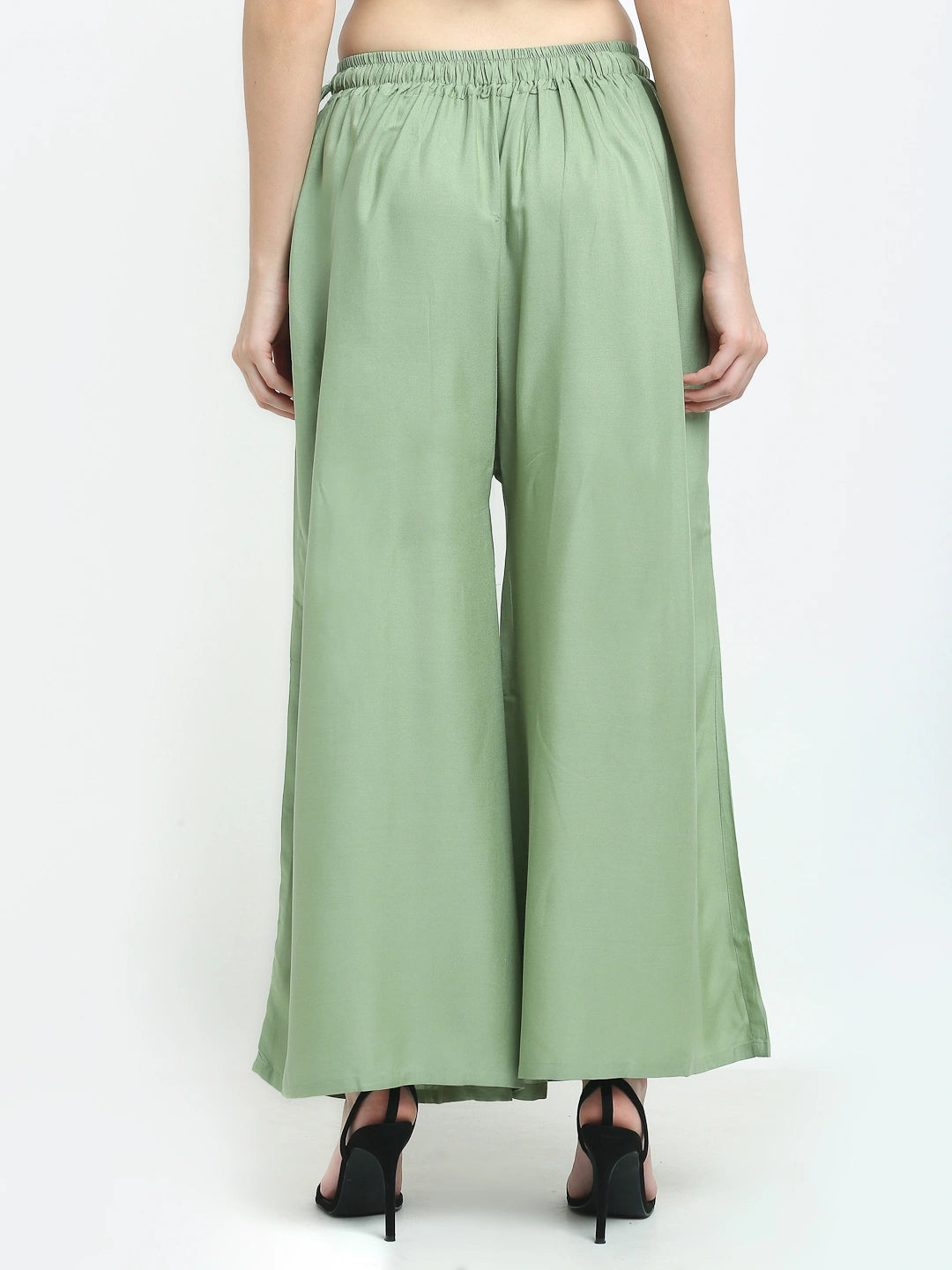 Pista Green Solid Rayon Pocket Palazzo
