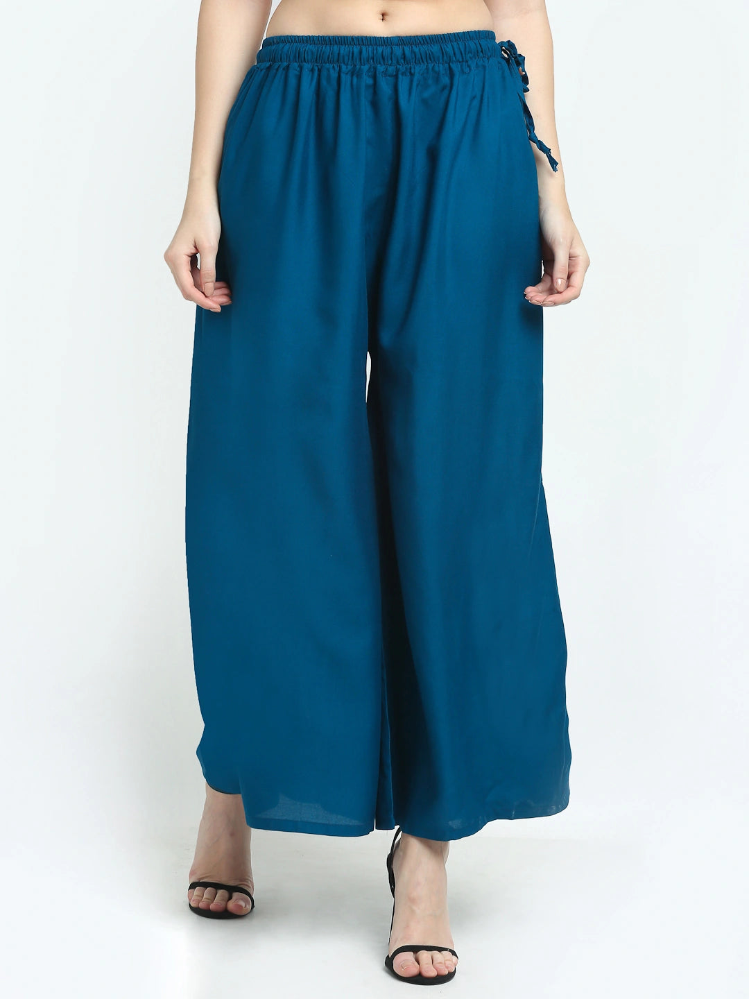 Prussian Blue Solid Rayon Pocket Palazzo