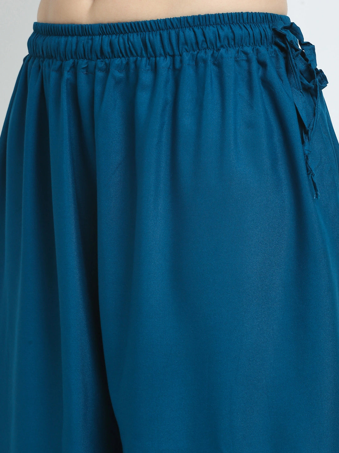 Prussian Blue Solid Rayon Pocket Palazzo