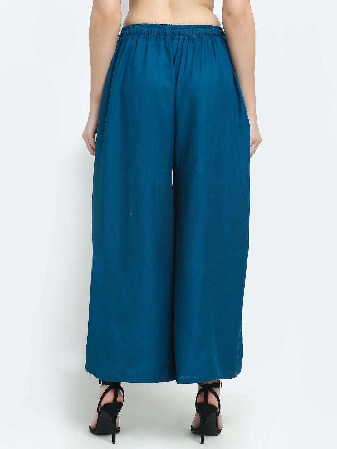 Prussian Blue Solid Rayon Pocket Palazzo