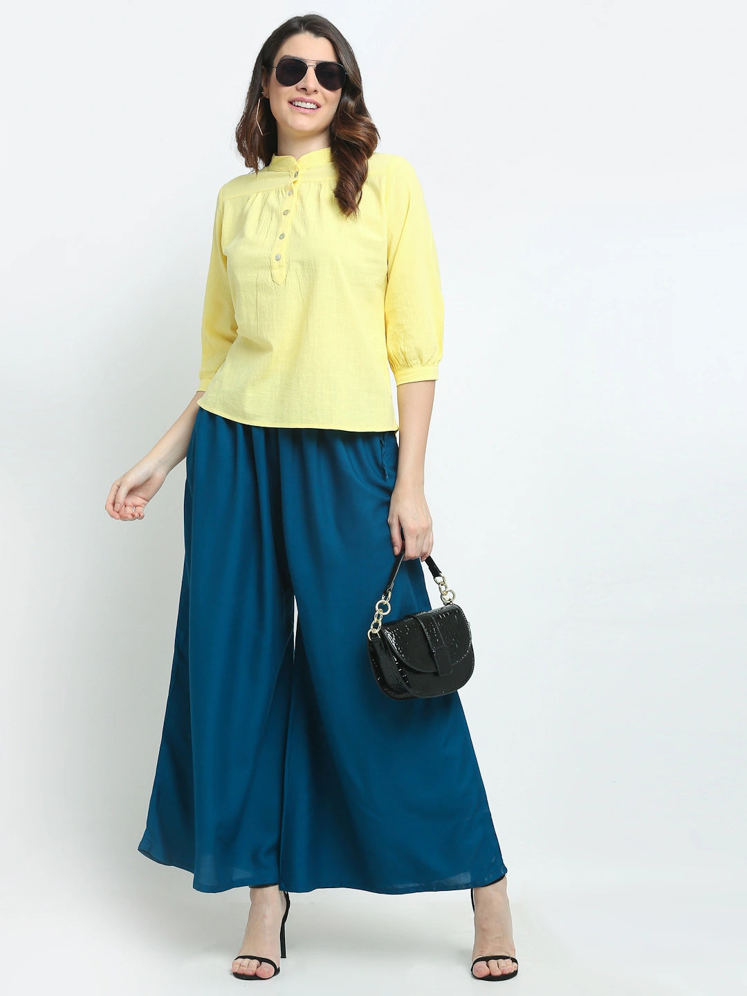 Prussian Blue Solid Rayon Pocket Palazzo