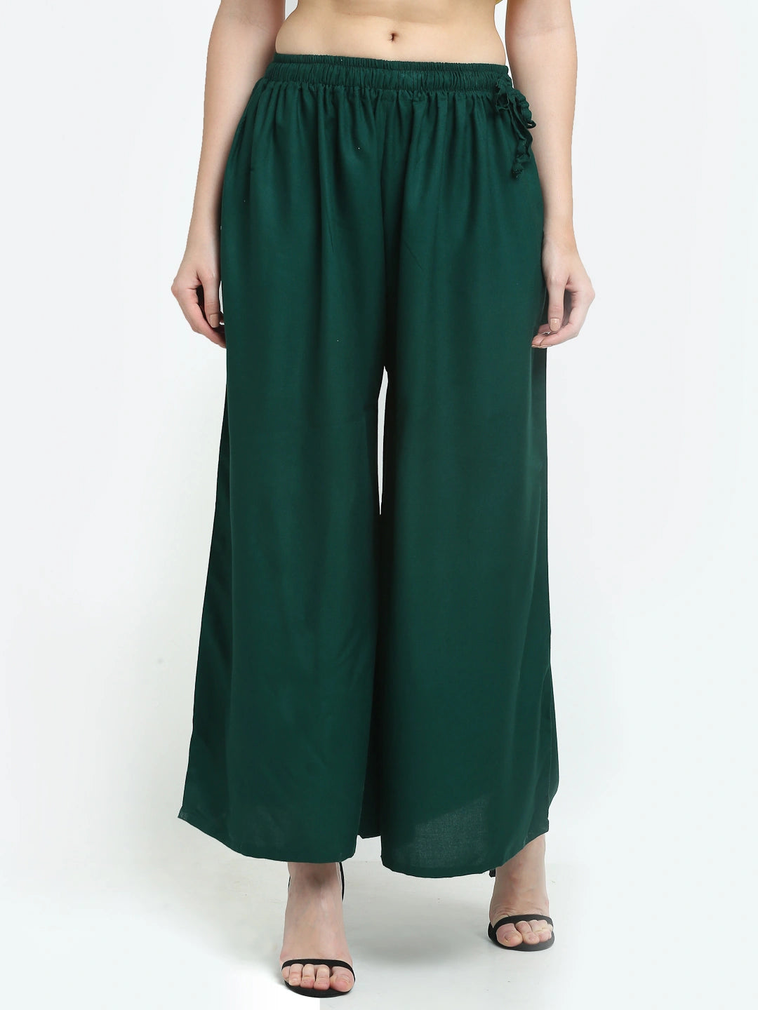 Dark Green Solid Rayon Pocket Palazzo