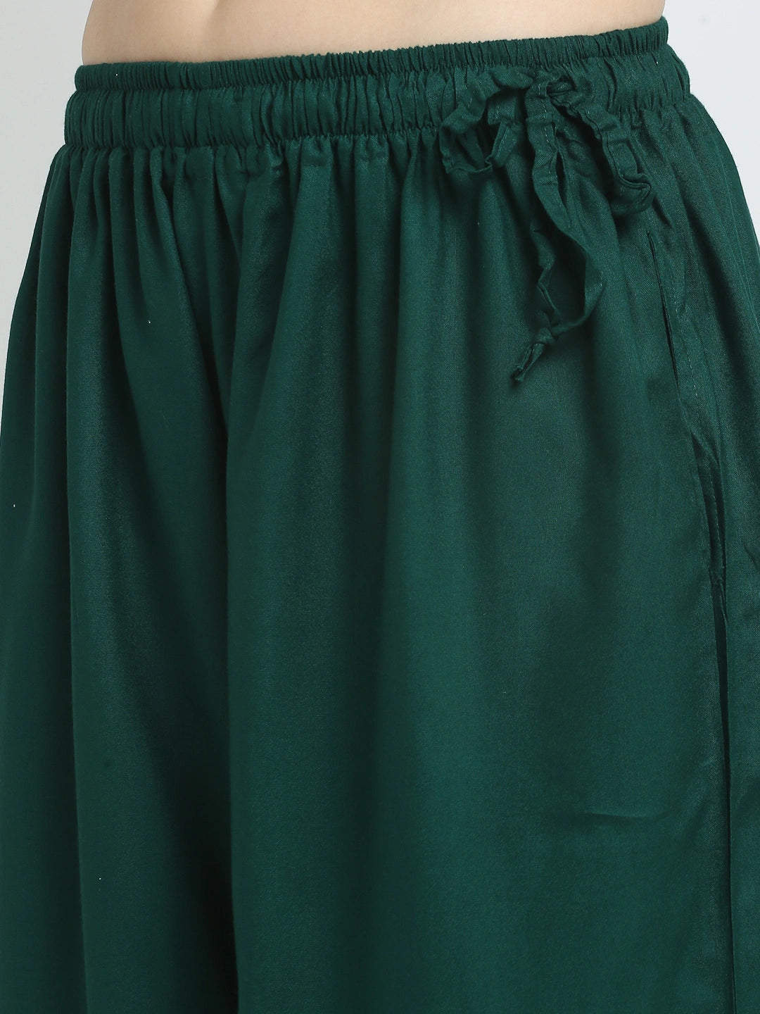 Dark Green Solid Rayon Pocket Palazzo