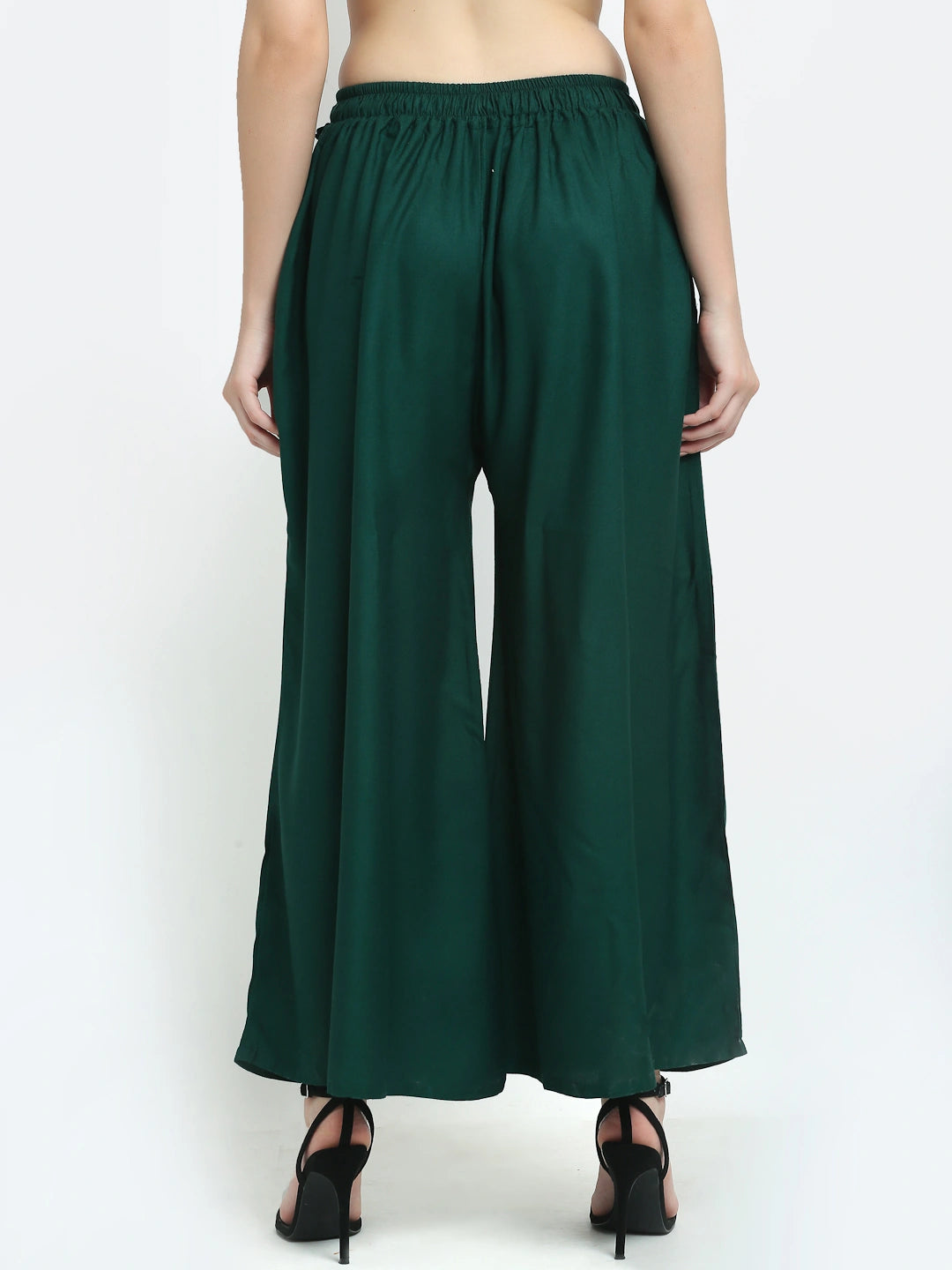 Dark Green Solid Rayon Pocket Palazzo