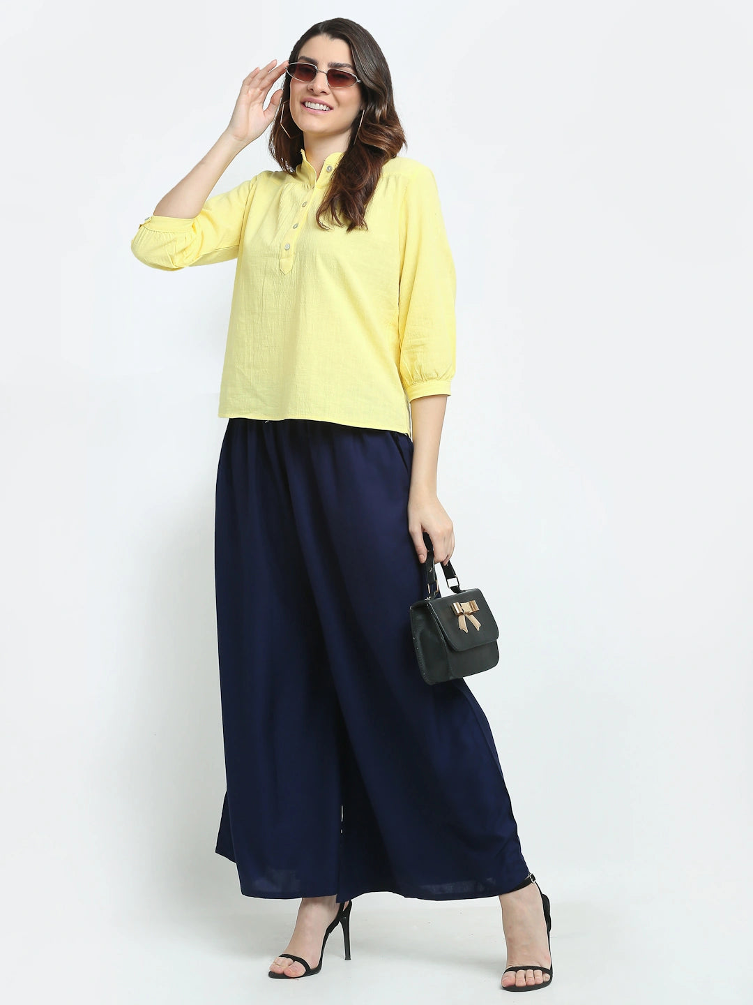 Navy Blue Solid Rayon Pocket Palazzo