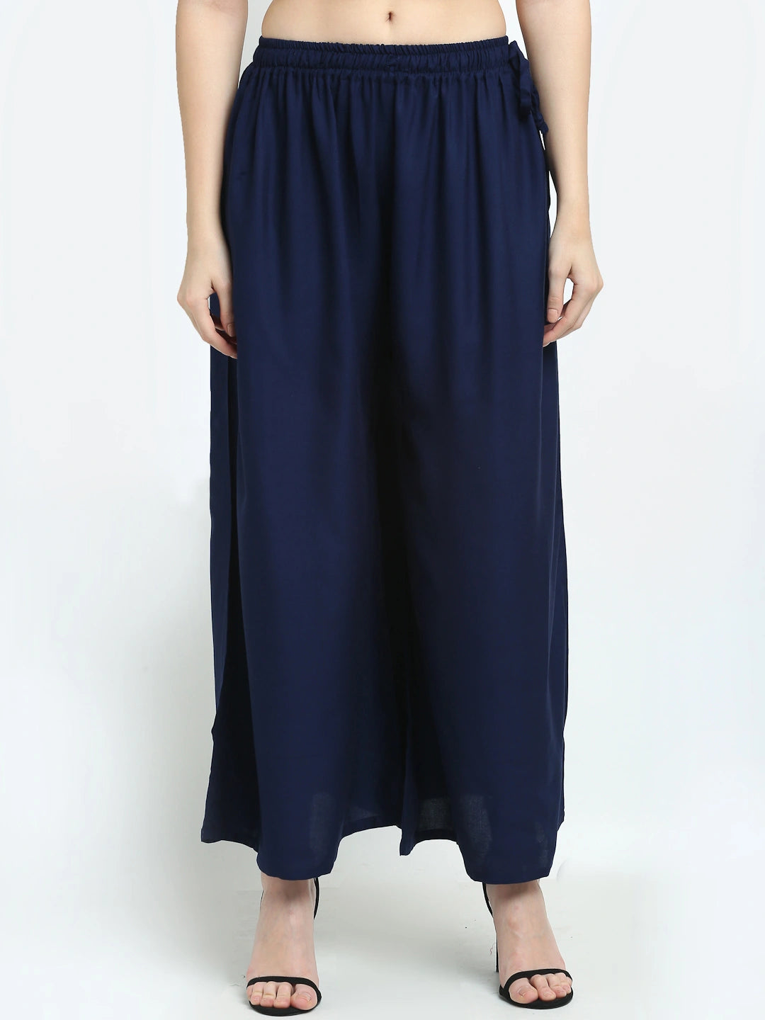 Navy Blue Solid Rayon Pocket Palazzo
