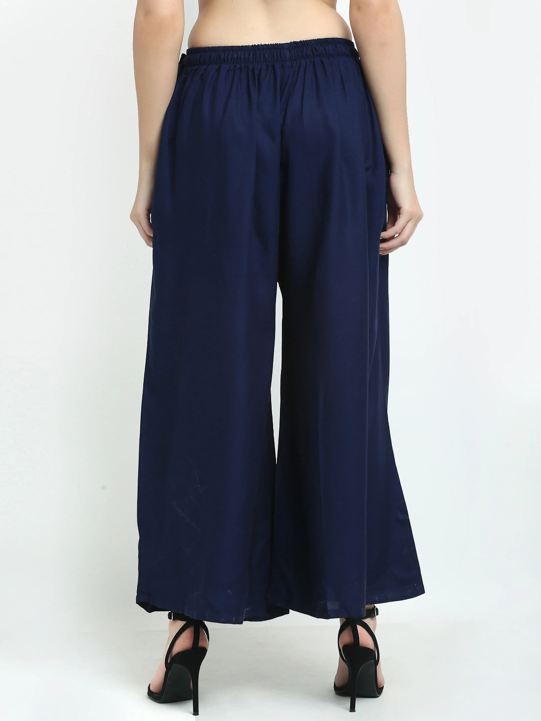 Navy Blue Solid Rayon Pocket Palazzo