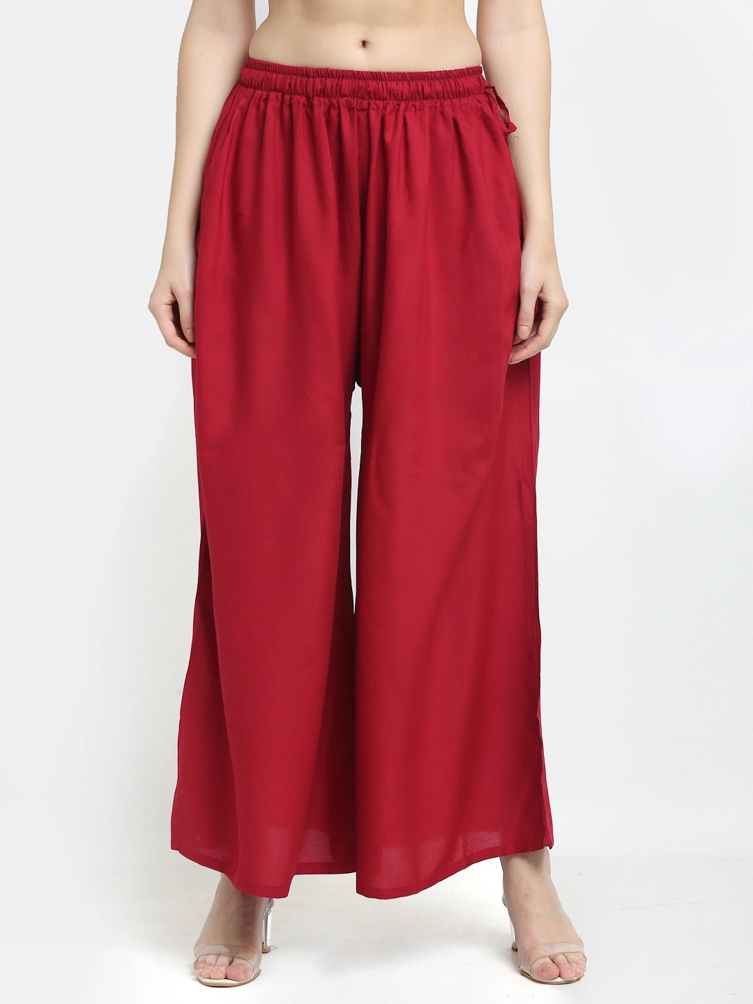 Maroon Solid Rayon Pocket Palazzo