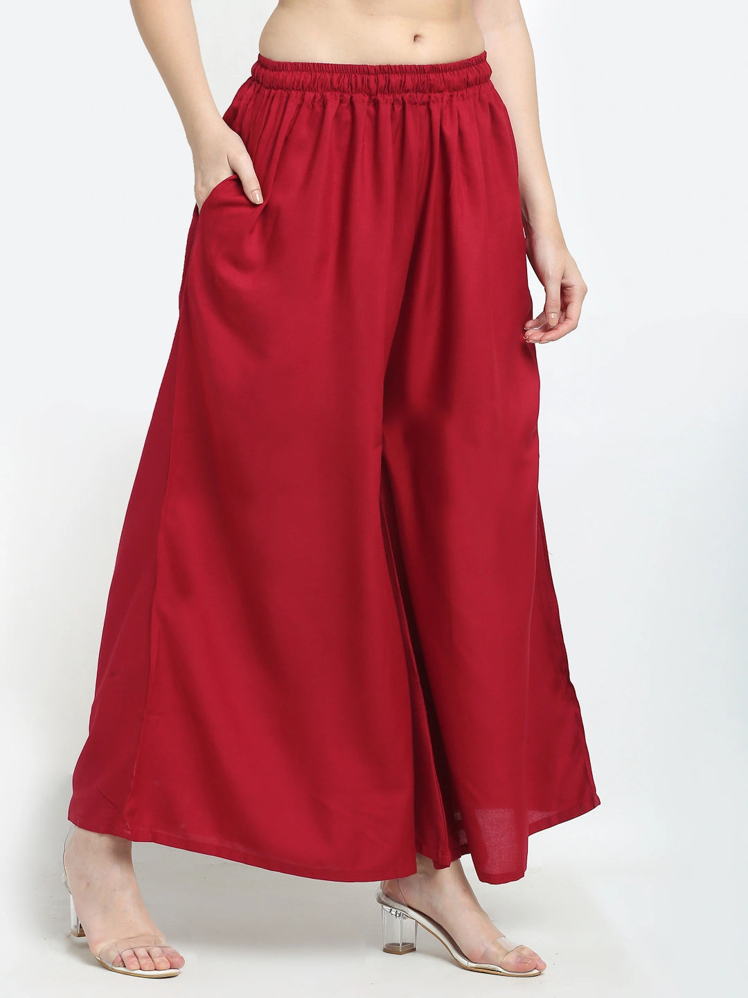 Maroon Solid Rayon Pocket Palazzo