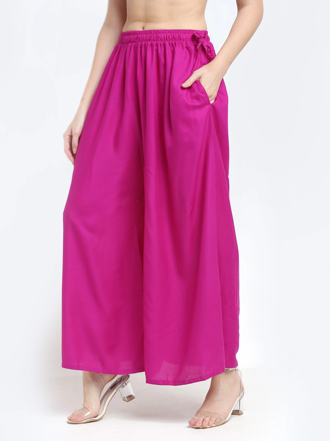 Magenta Solid Rayon Pocket Palazzo