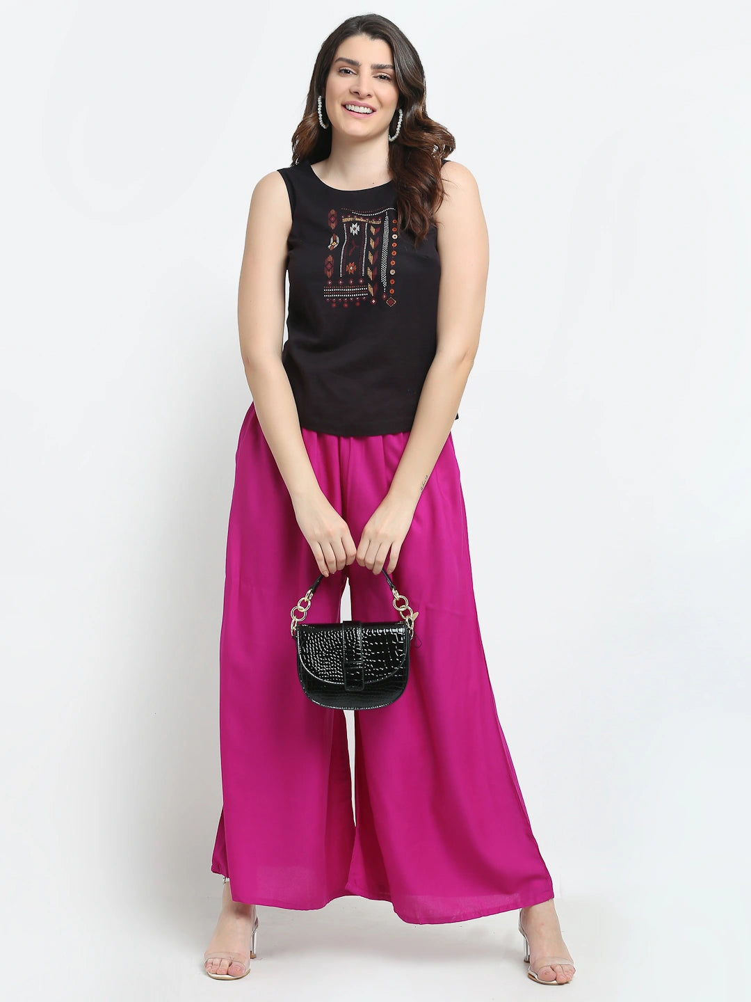 Magenta Solid Rayon Pocket Palazzo