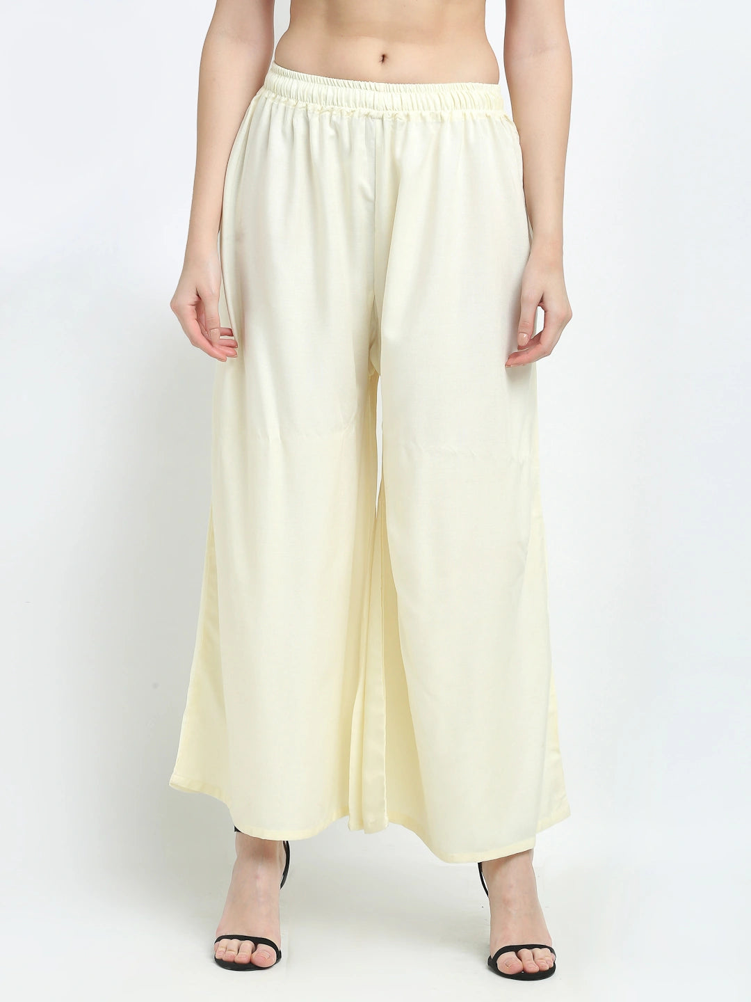 Butter Cream Solid Rayon Pocket Palazzo