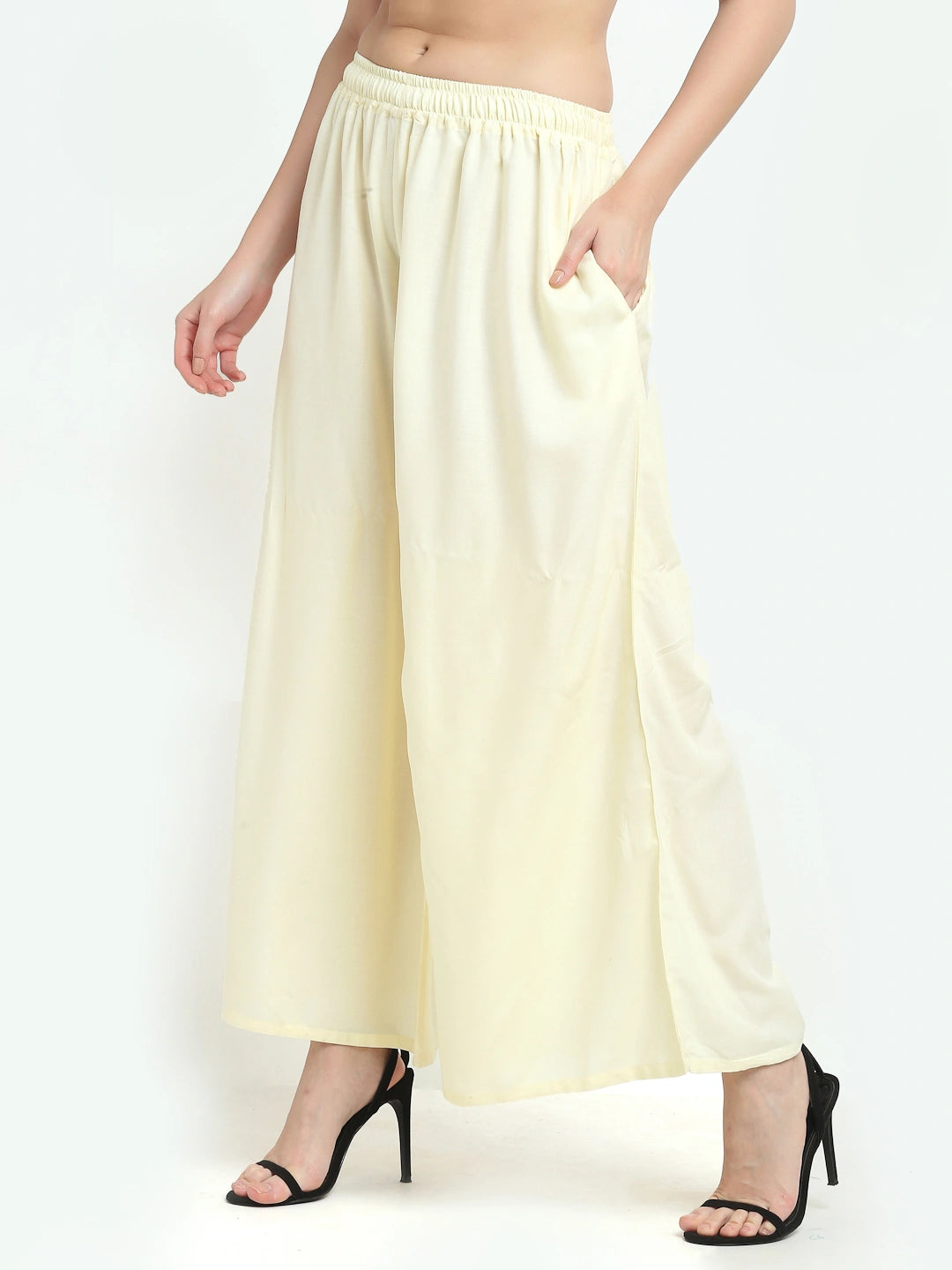 Butter Cream Solid Rayon Pocket Palazzo