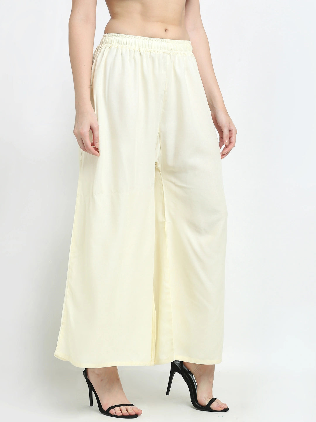 Butter Cream Solid Rayon Pocket Palazzo