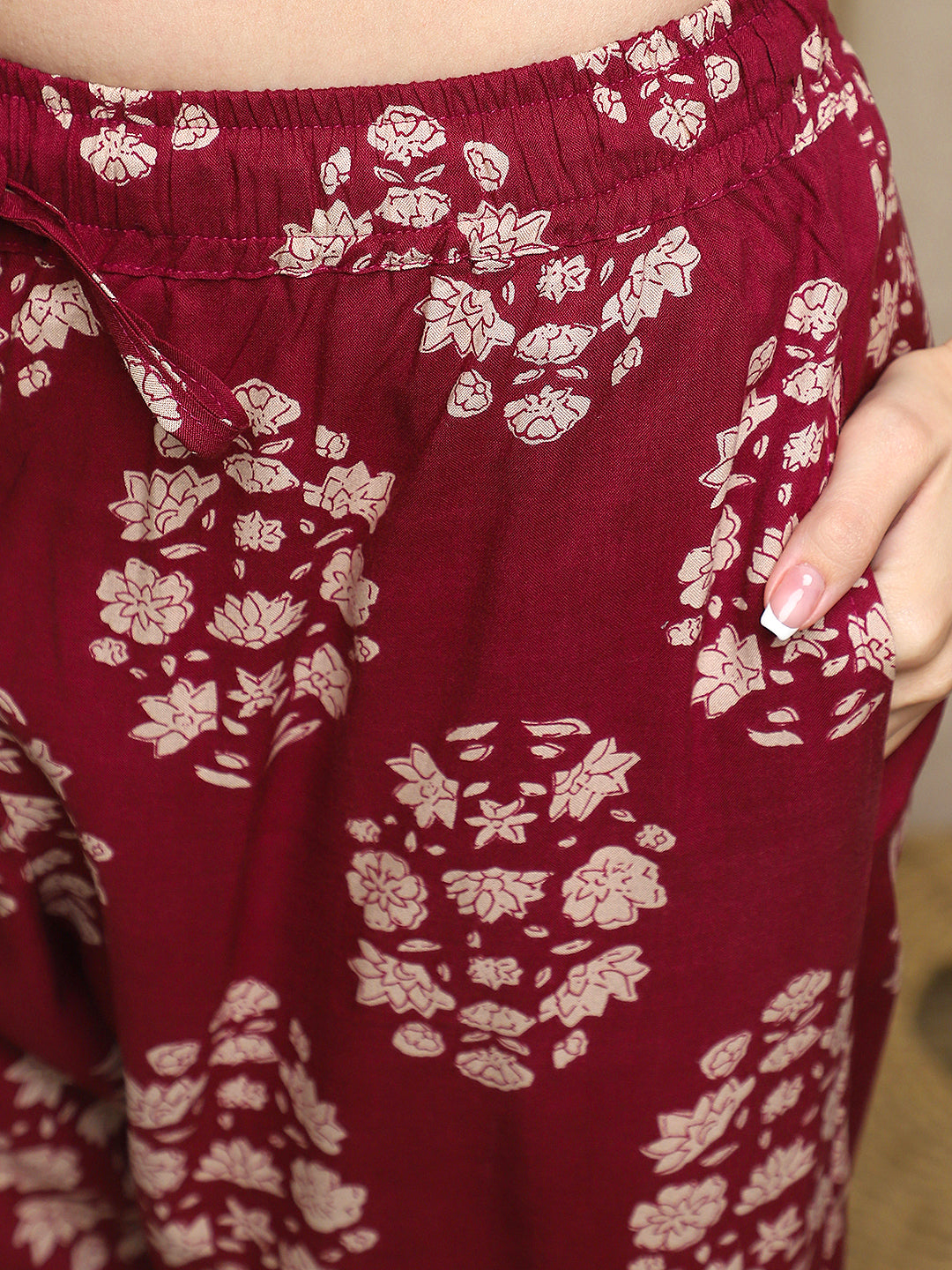 Burgundy Flower Bunch Rayon Kaftan