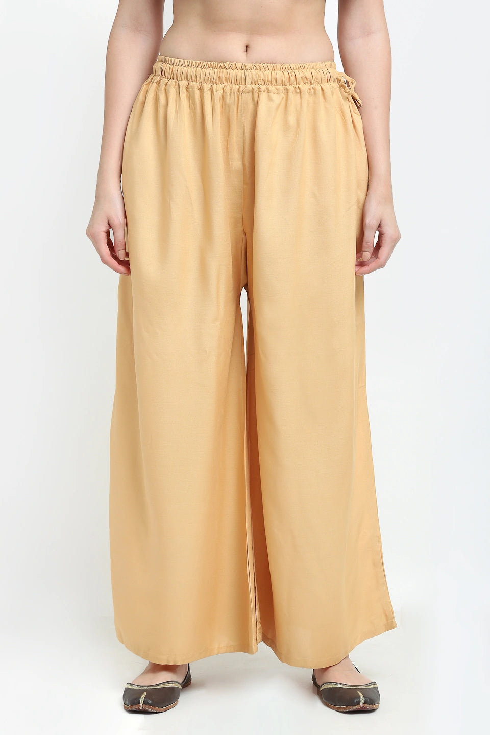 Beige Solid Rayon Pocket Palazzo