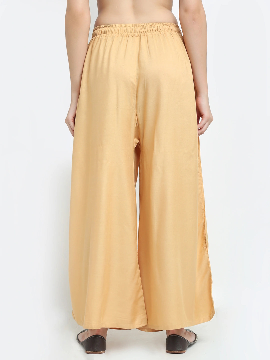 Beige Solid Rayon Pocket Palazzo