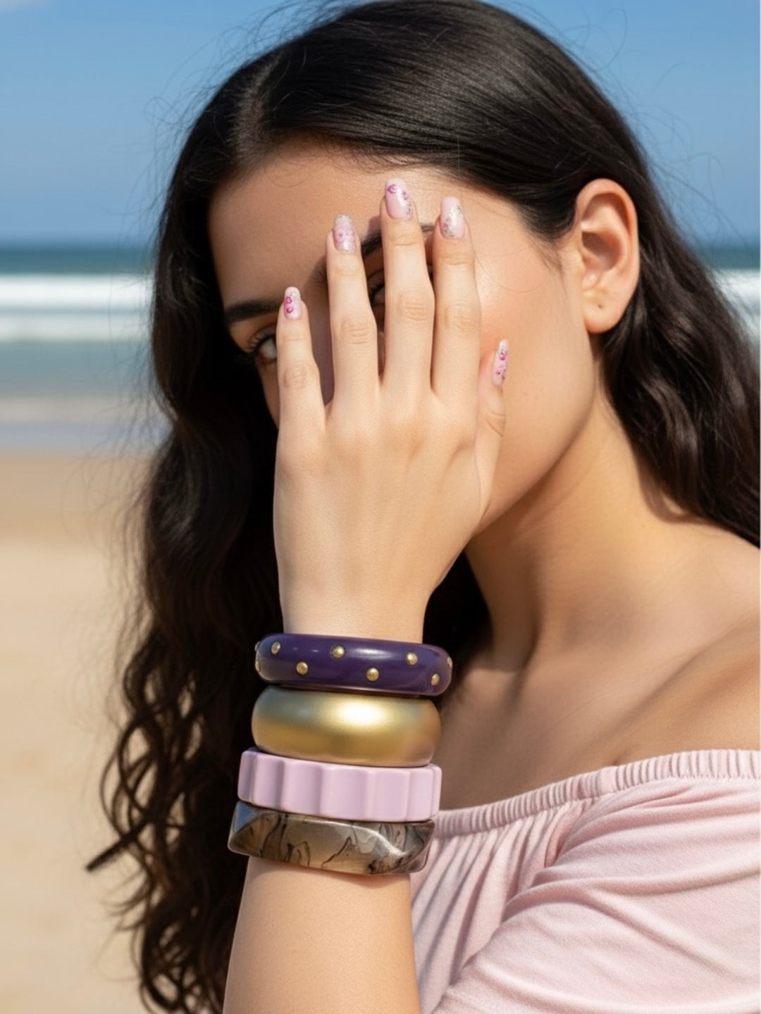 Coral Kiss Resin Bangles-Set of 4