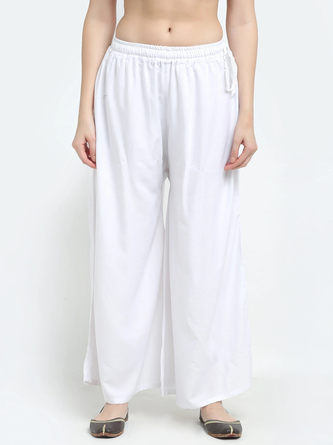 White Solid Rayon Pocket Palazzo