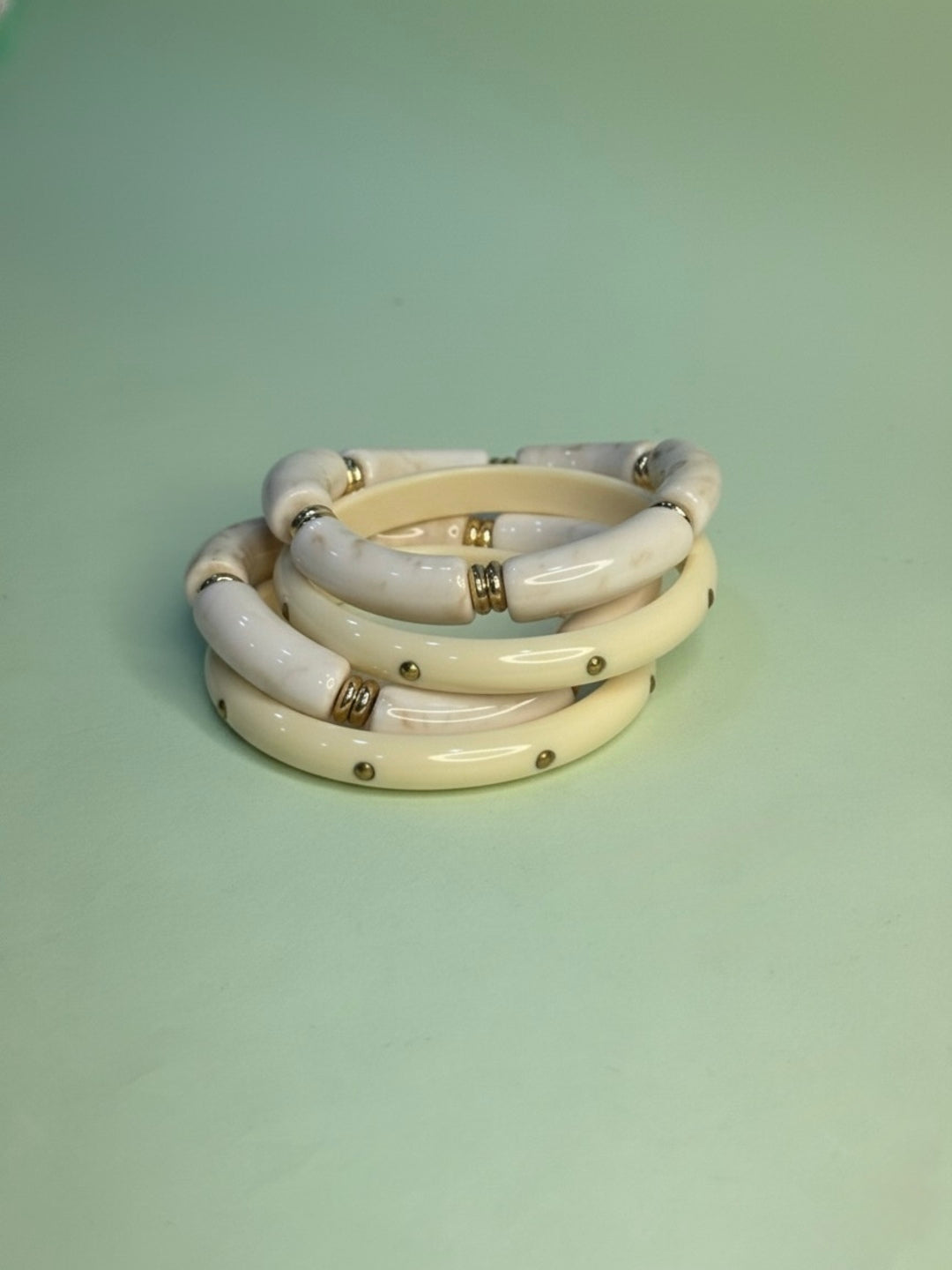 Cream Cracker Resin Bangles-Set of 3
