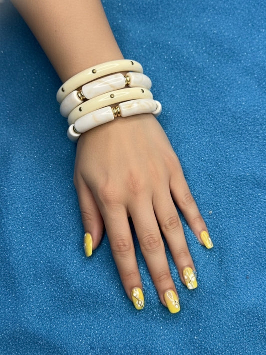 Cream Cracker Resin Bangles-Set of 3