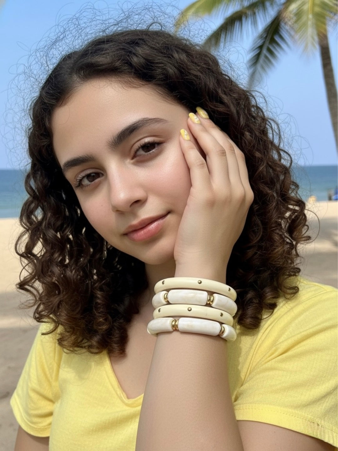 Cream Cracker Resin Bangles-Set of 3