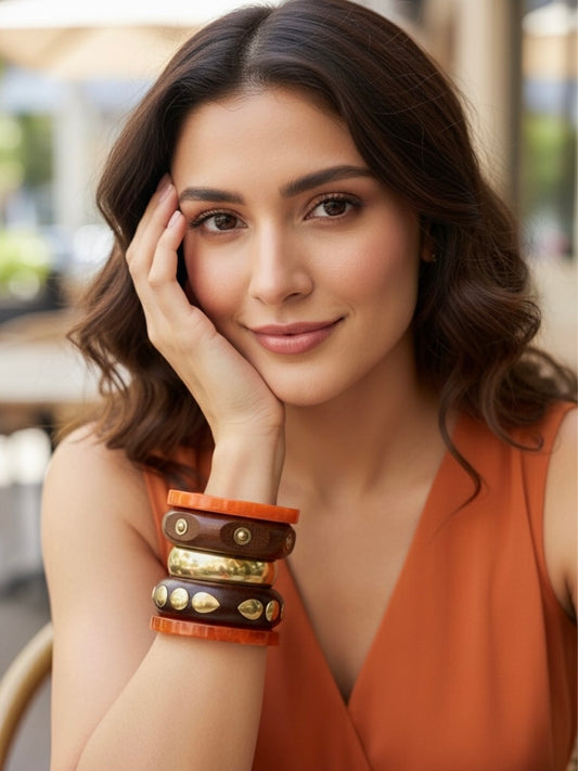 Orange Mitti Resin & Wooden Bangles-Set of 5