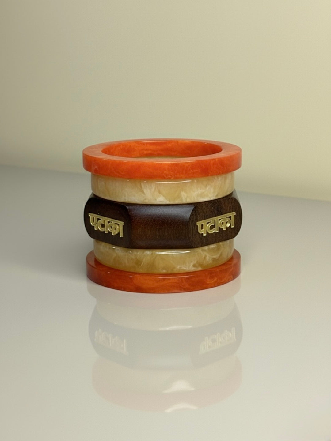 Soft Launch Resin, Wooden & Brass Bangles-Set of 5