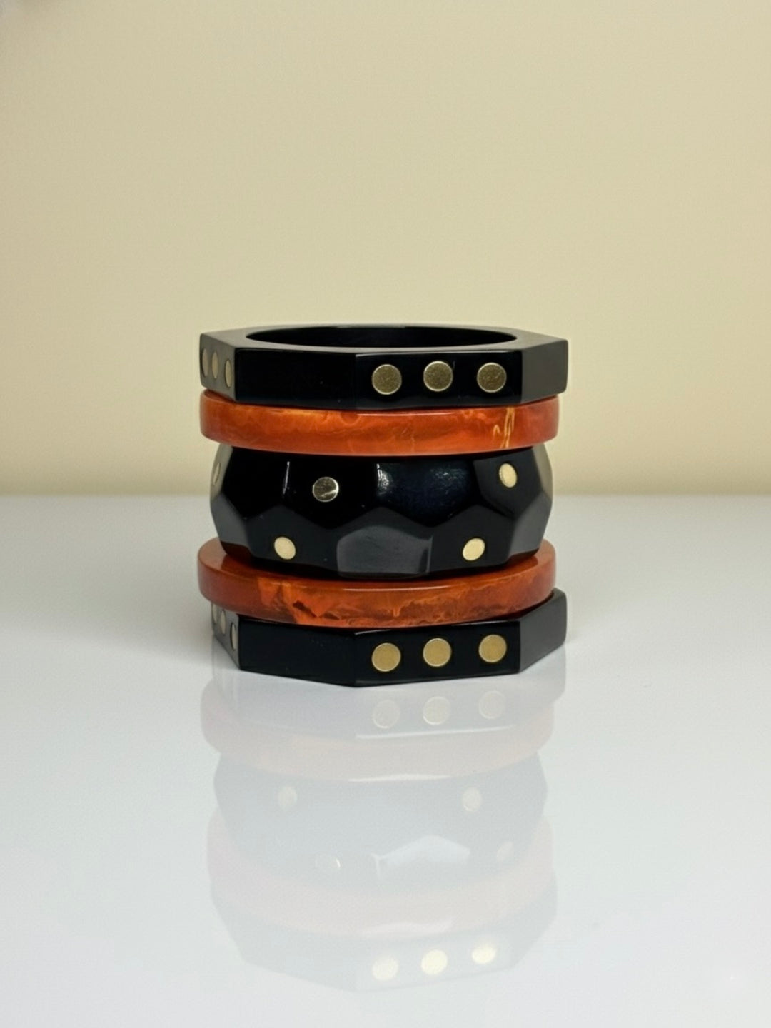 Caught in 4K Resin, Wooden & Brass Bangles-Set of 5