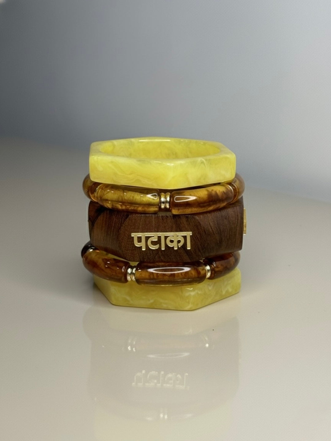 Zero Chill Resin, Wooden & Brass Bangles-Set of 5