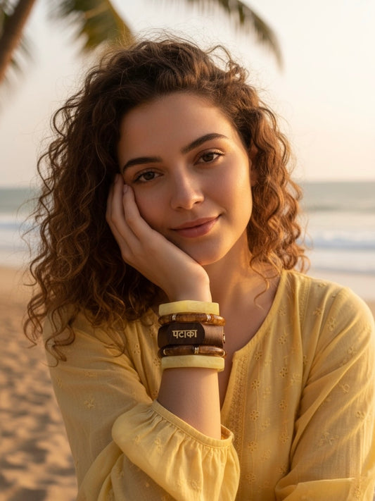 Zero Chill Resin, Wooden & Brass Bangles-Set of 5