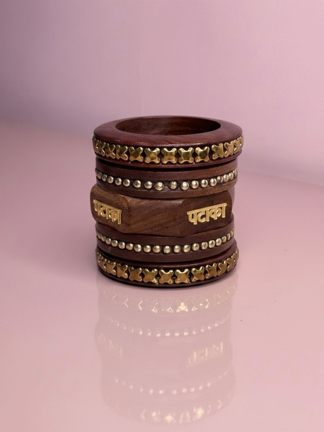 Therapy Wooden & Brass Bangles-Set of 5