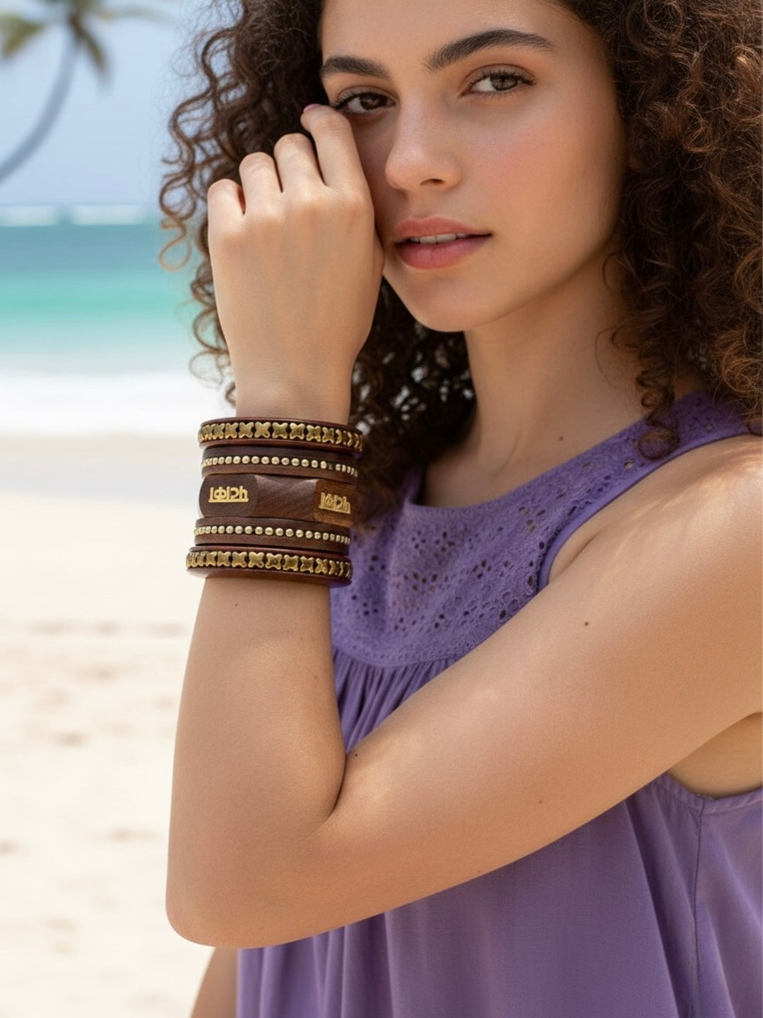 Therapy Wooden & Brass Bangles-Set of 5