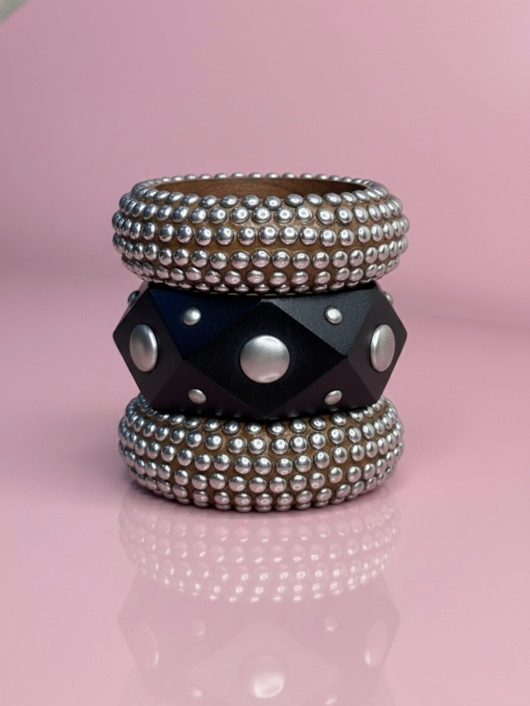 Gatekeep Resin, Wooden & Brass Bangles-Set of 3