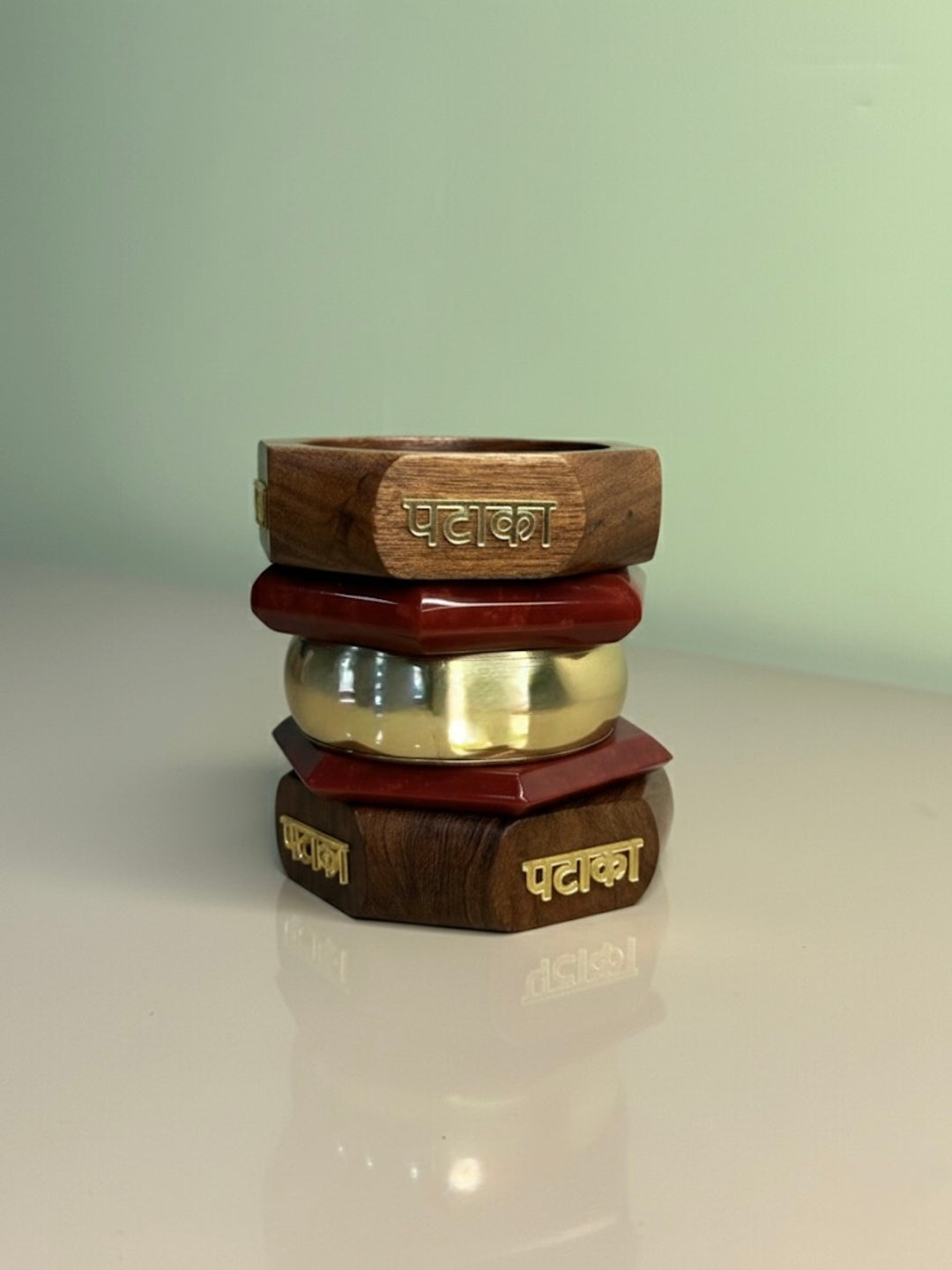 Velvet Rope Resin, Wooden & Brass Bangles-Set of 5